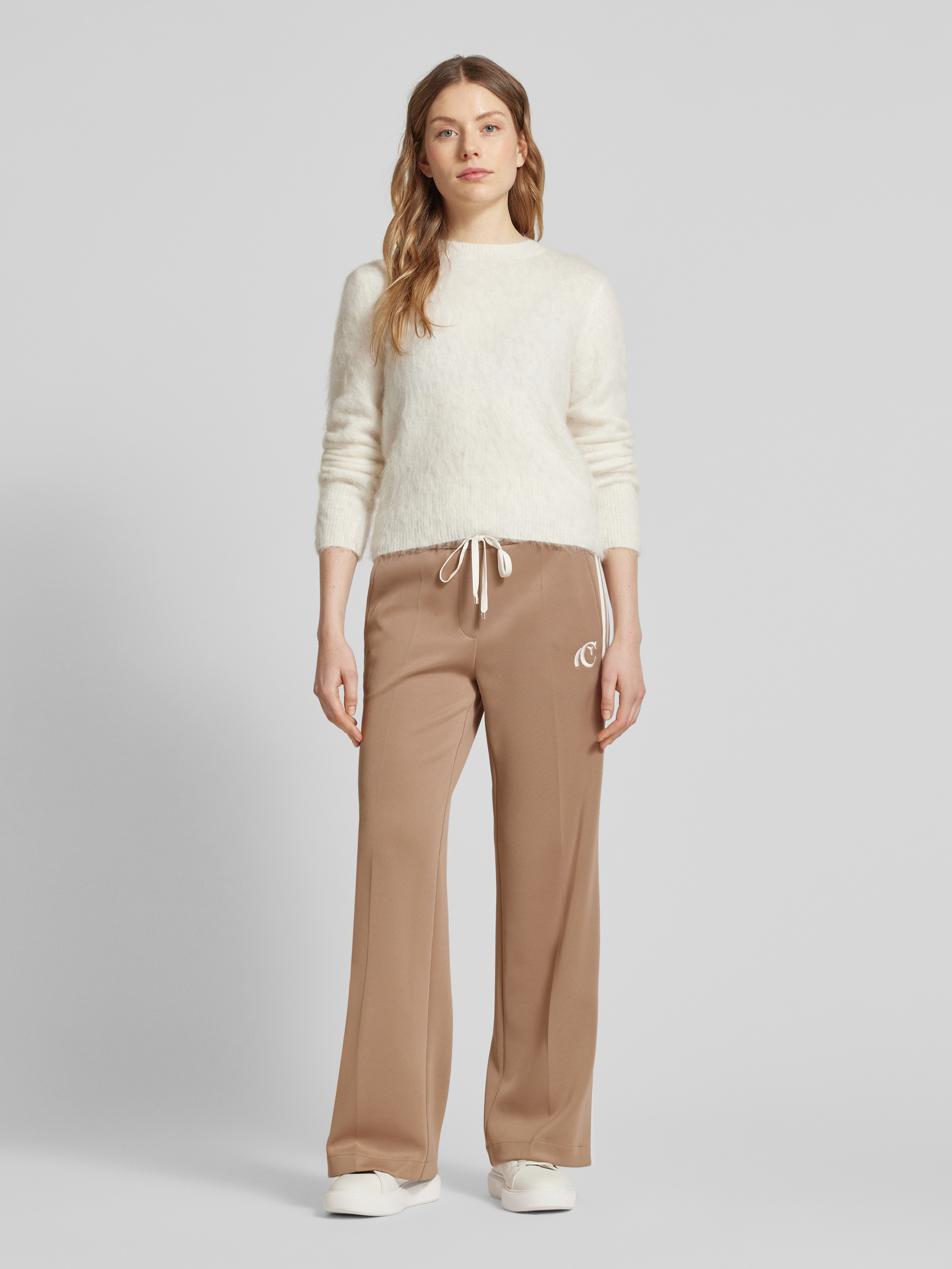 CAMBIO Loose fit broek met bandplooien, model 'AVRIL' in camel