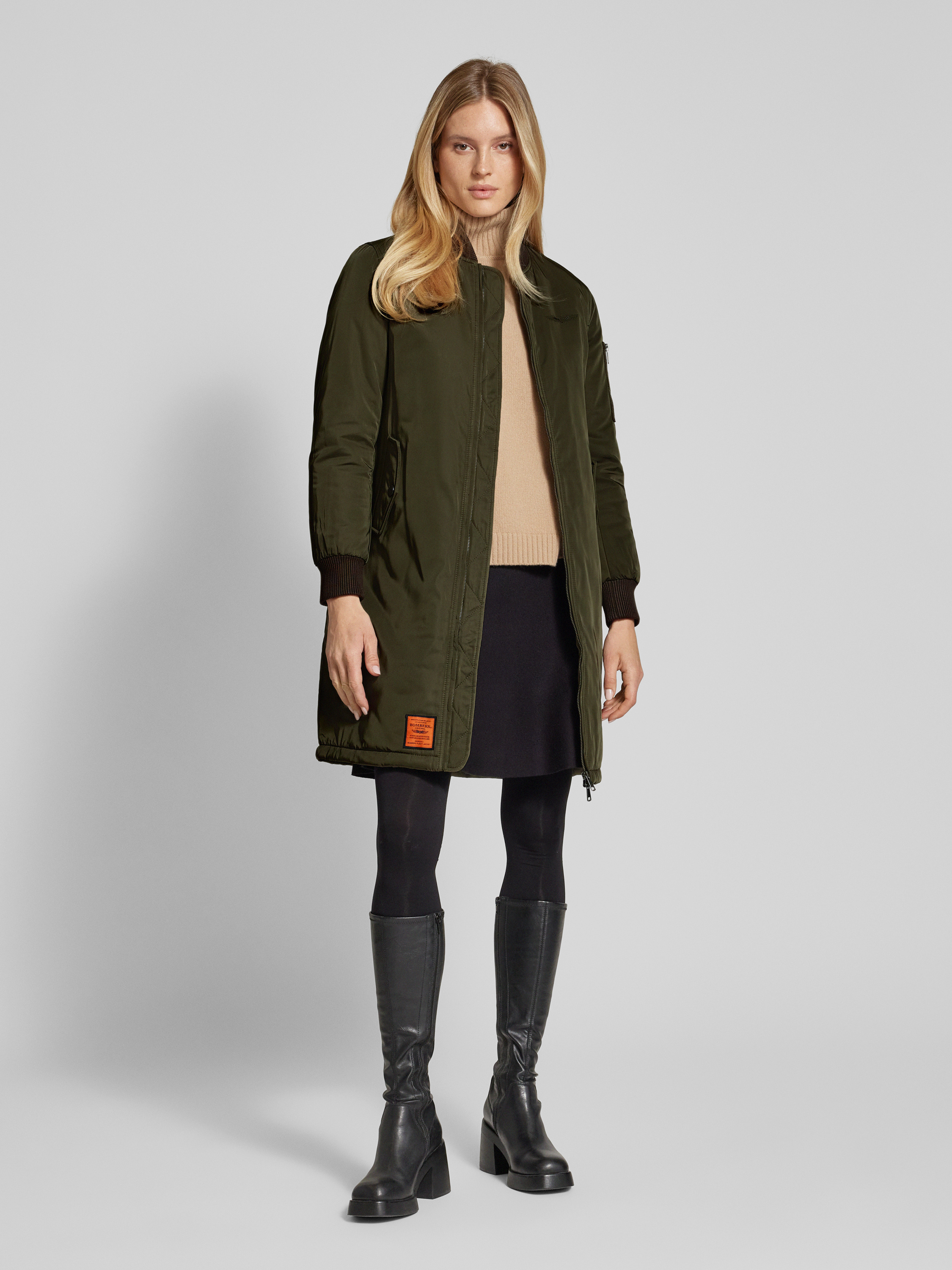 Original Bombers Mantel Mit Zweiwege Rei verschluss khaki Online Kaufen