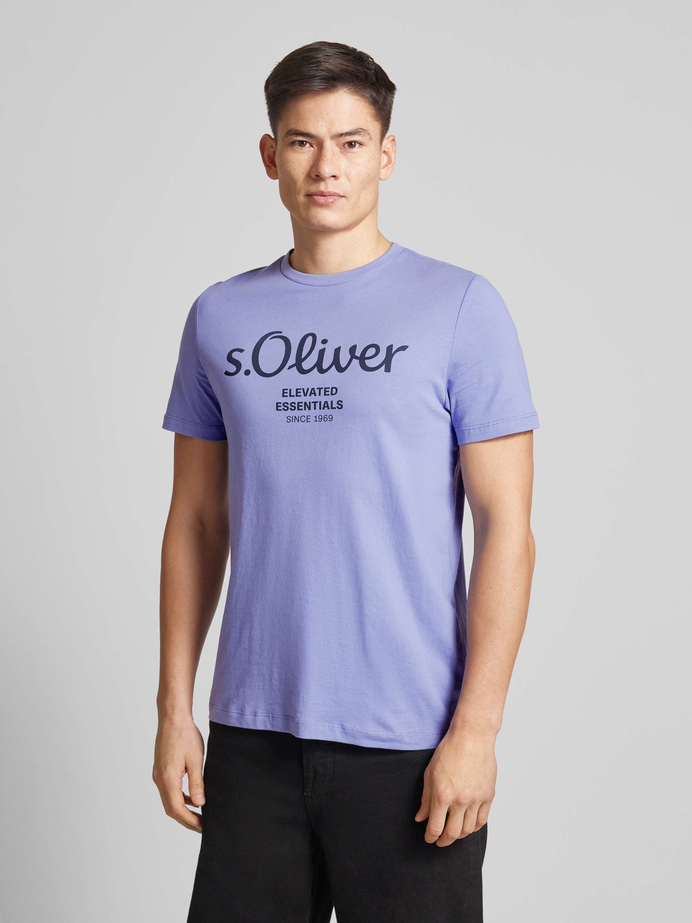 S.Oliver Herren T-Shirt Kurzarm Regular Fit - Weiches Baumwoll-Jersey Mit Meliertem Miniprint