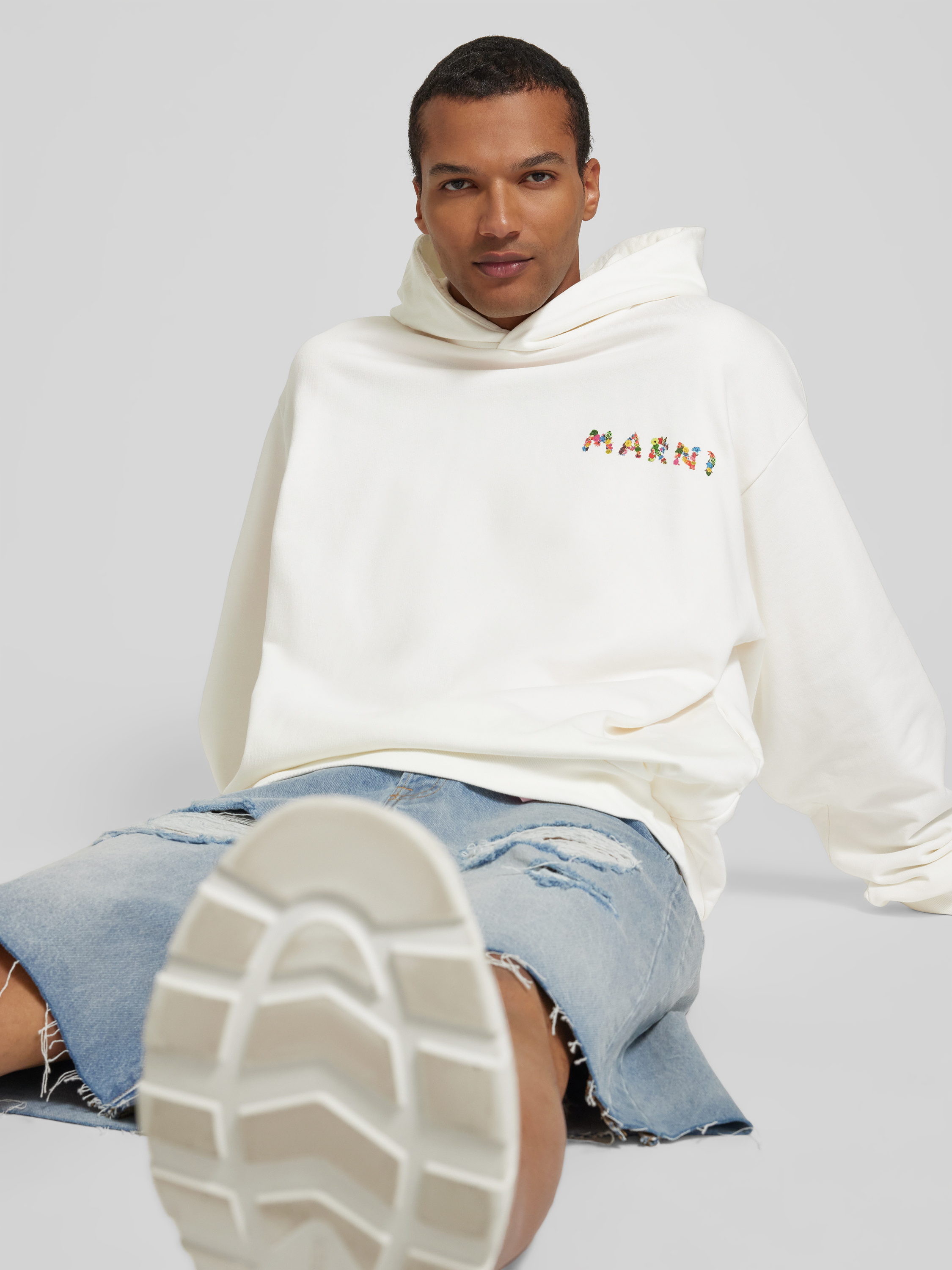 Marni Oversized Hoodie mit Label-Print (weiss) online kaufen