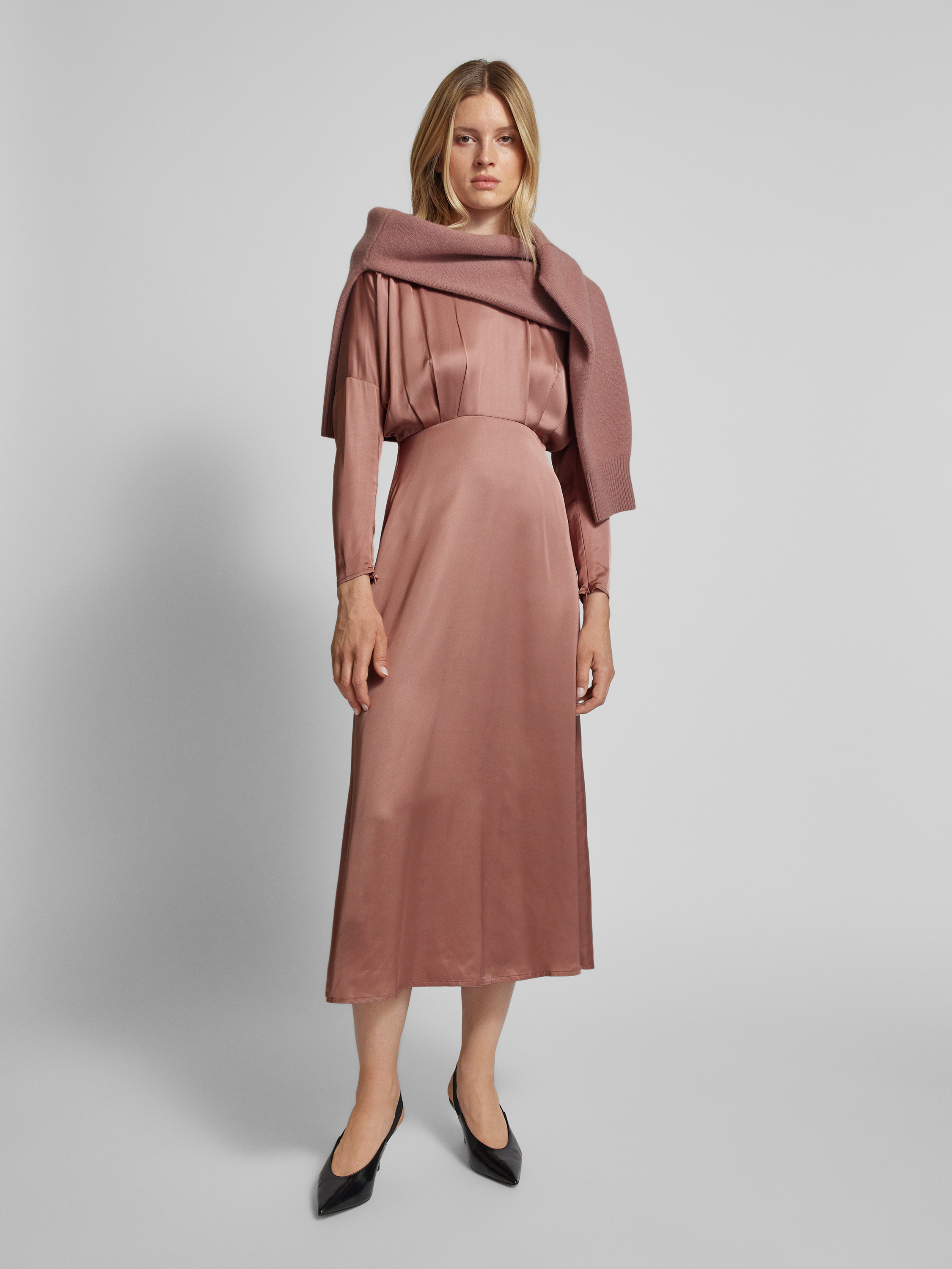 【EEUN】Cloud Bloom Dress Crushed Silk Knit - Center Slit Maxi Dress - Dreamy Floral