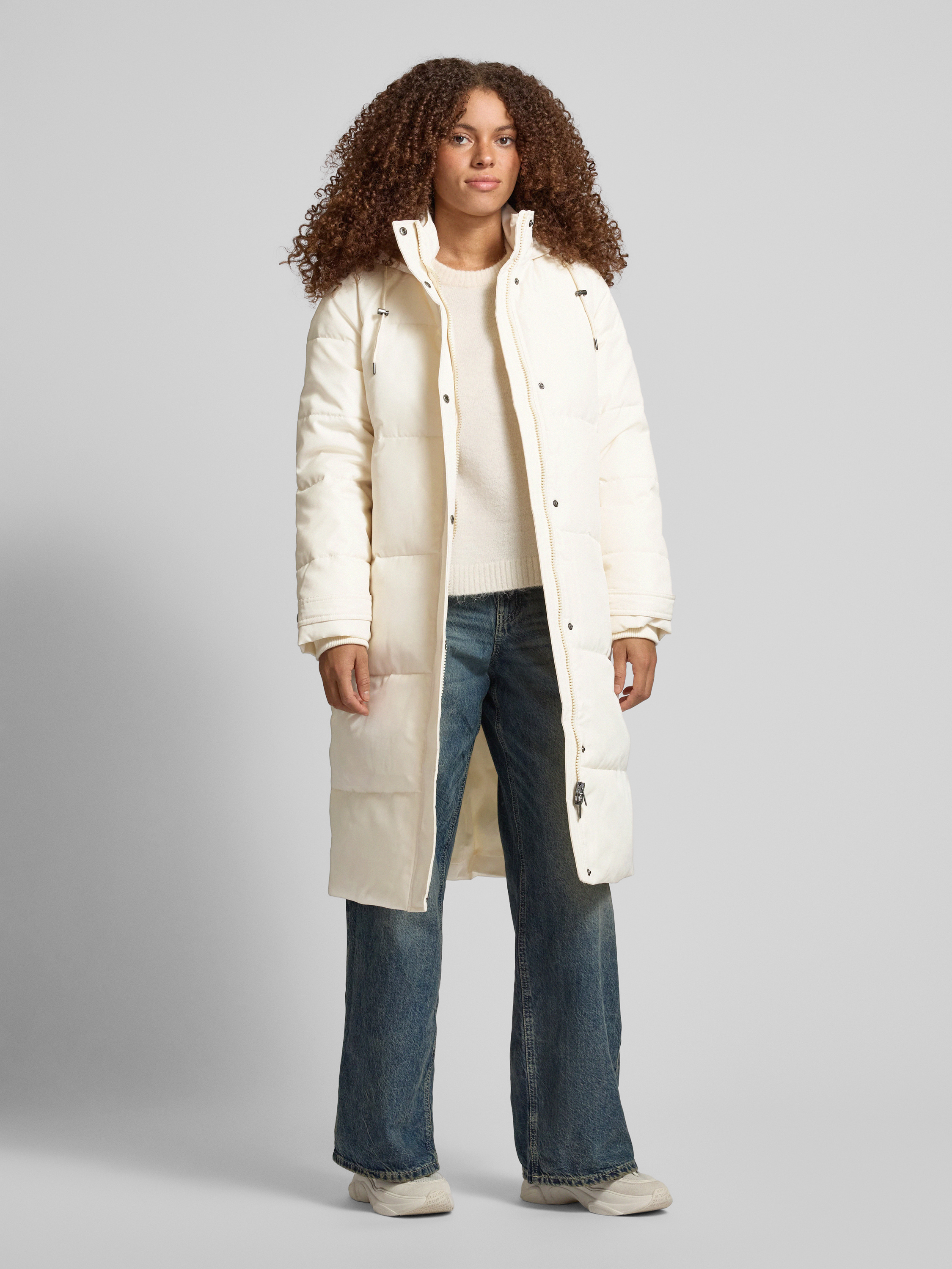 Only Regular fit gewatteerde lange jas met capuchon en tunnelkoord