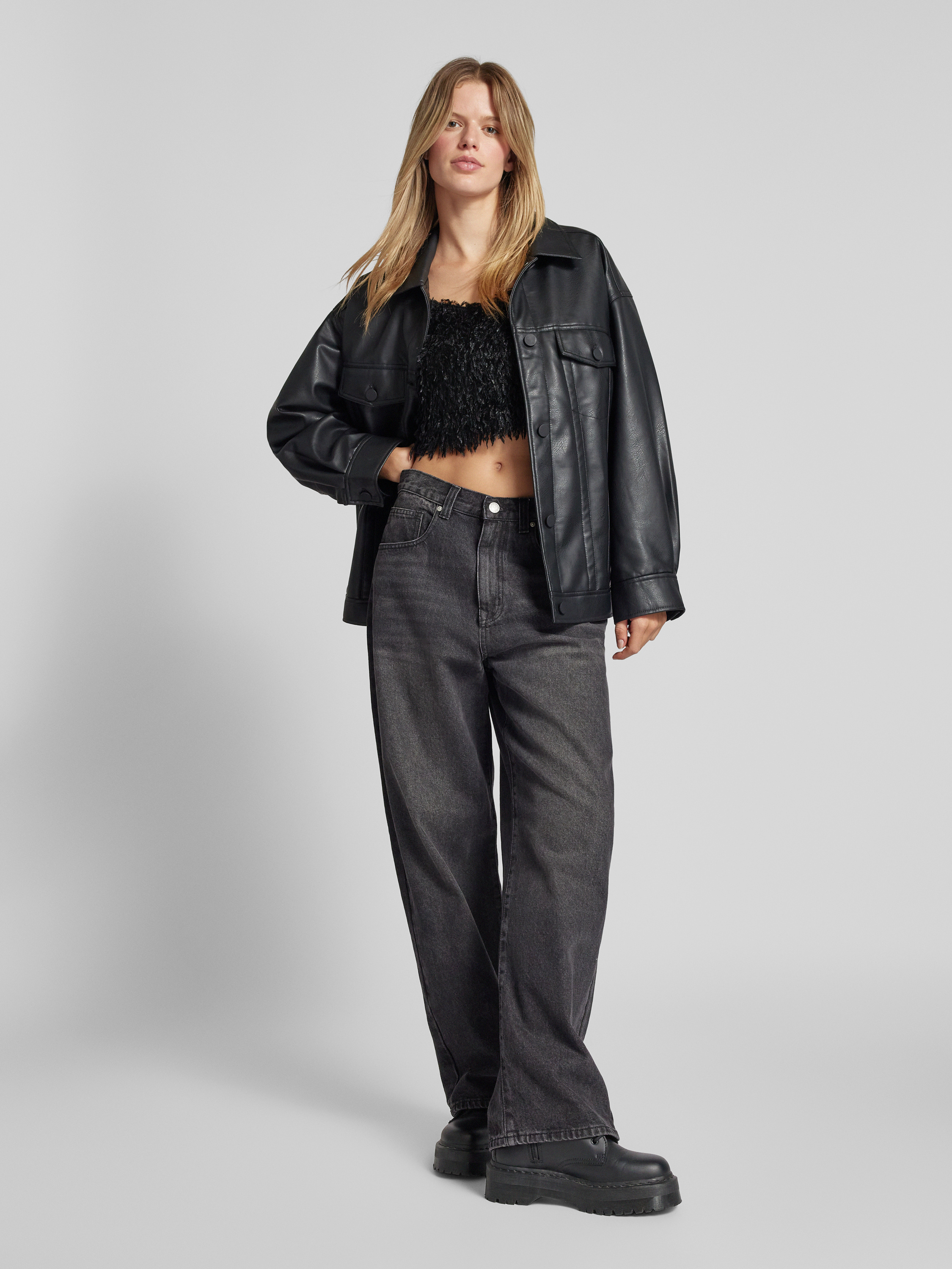 ë biotop Feather top MADE TO ORDER: MAYBELLE Faux Leather Feather Top (Black