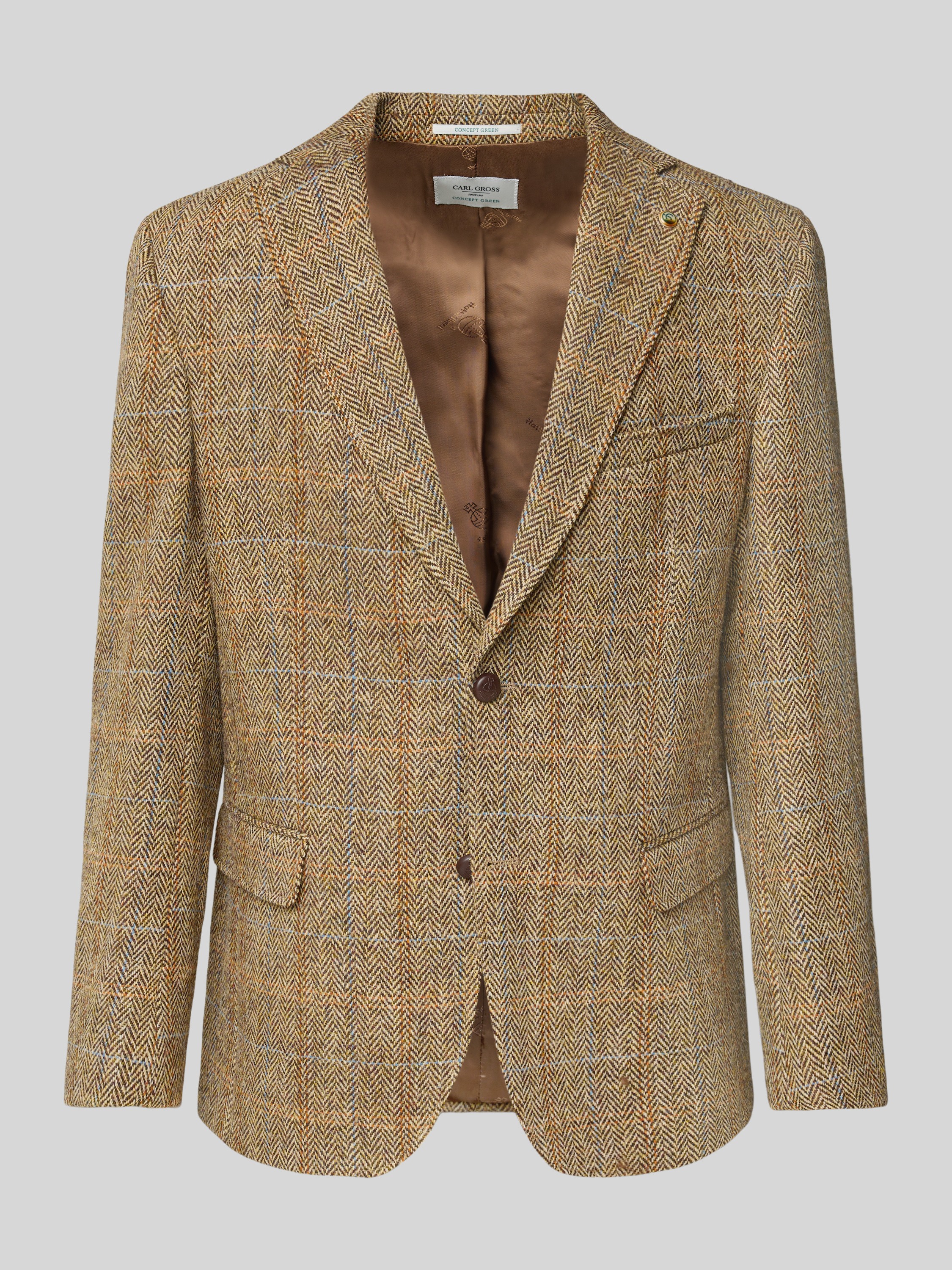 Carl Gross Sakko Harris Tweed Aus Schurwolle Modell Theo hellbraun 