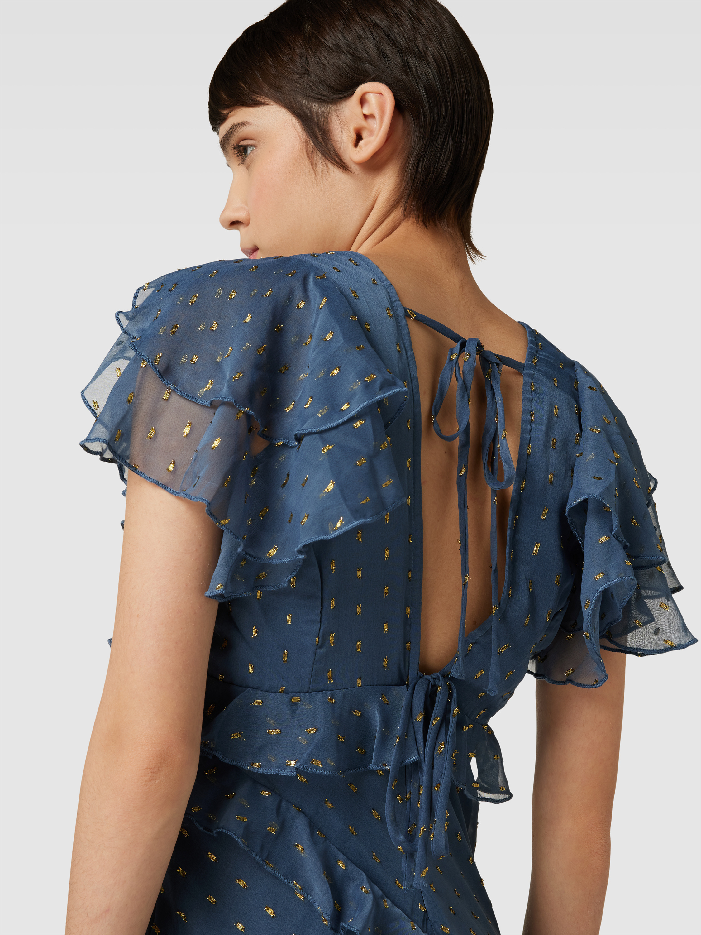 Robe Lipsy Marine à Volants - Taille 12 - Coupe Bodycon Midi - Occasion Très Bon état