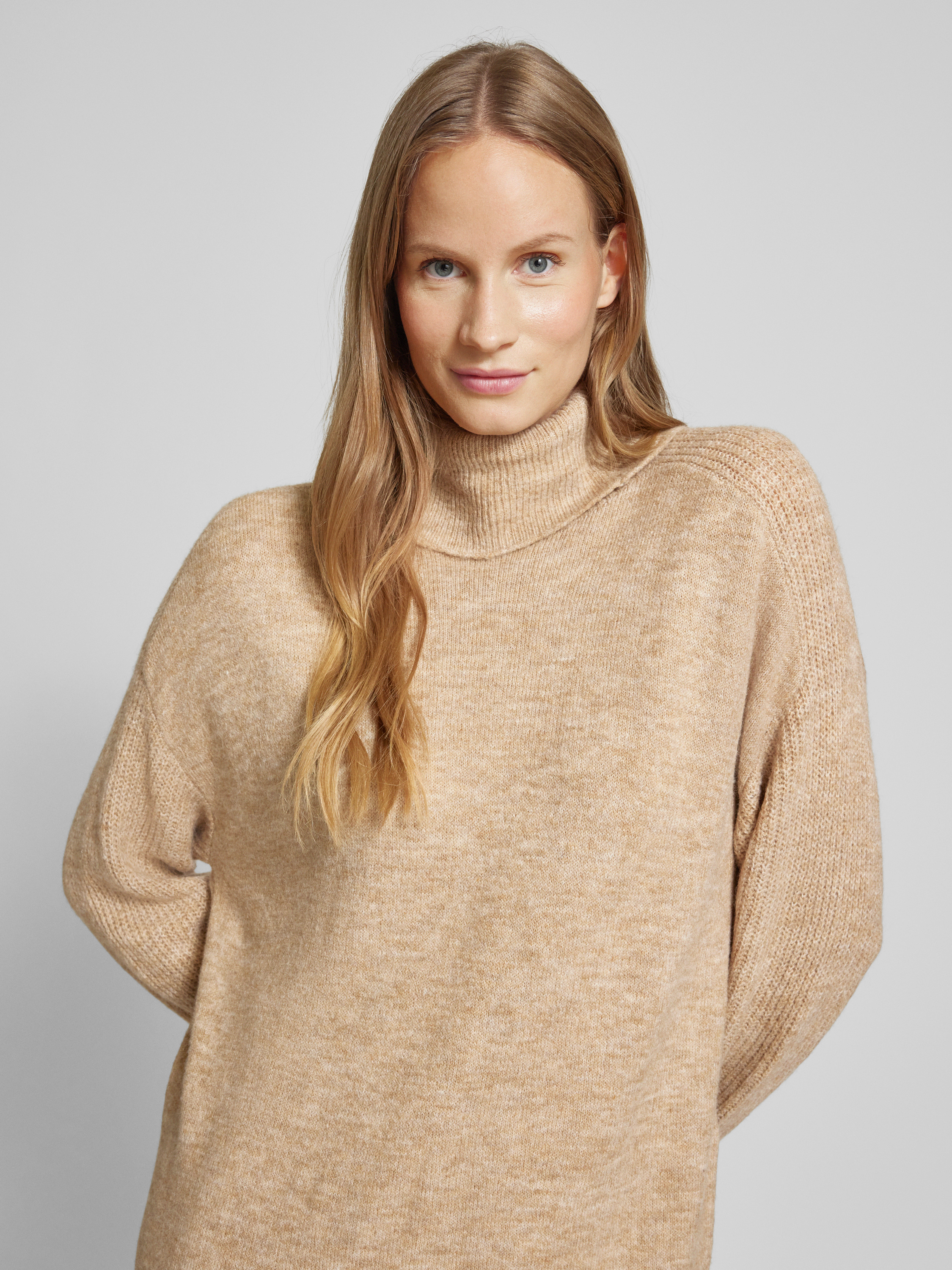 Gyabnw Damesjurk, gebreid, met col, elegante winterjurk, modieuze trui-jurk, midi-jurk voor vrije tijd en cocktail, A-grijs, L