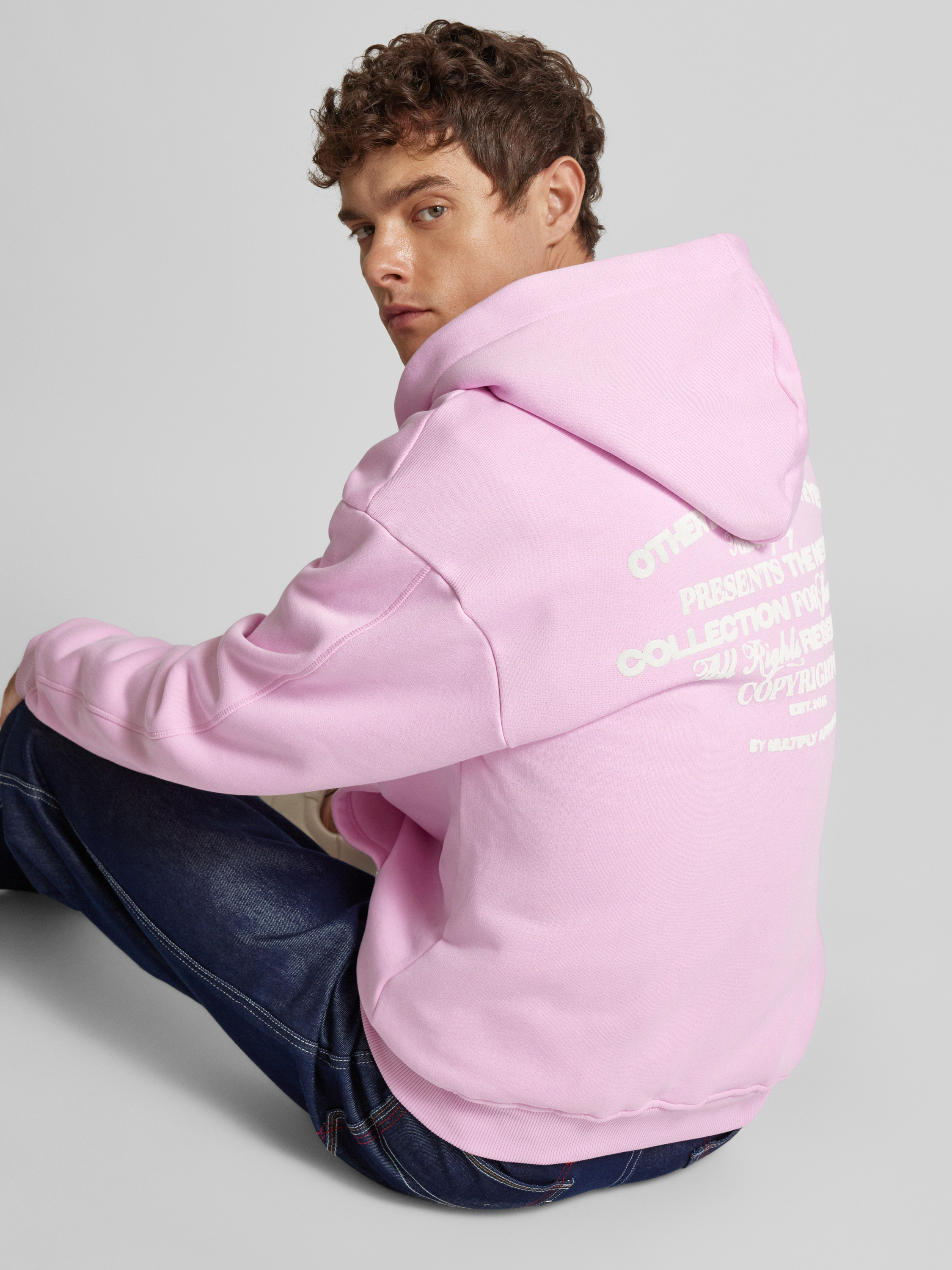 Multiply Apparel Oversized Sweatjacke mit Label-Print (hellrosa