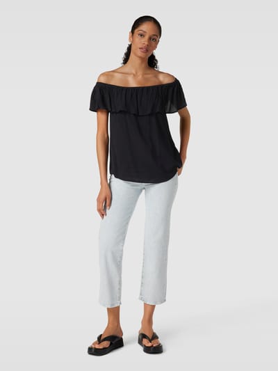 Damen Sommerkleid Off Shoulder Mit Volants - Tropical Print Maxi Beach Kleid