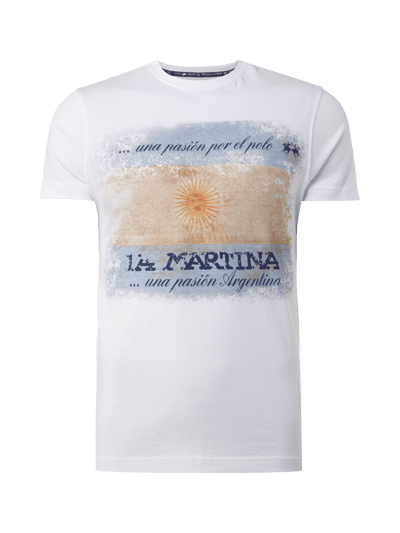 La Martina T-Shirt mit Flaggen-Print und Message Weiss 1