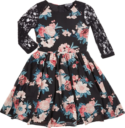 Review for Teens Kleid mit Rosenmuster und Ärmeln aus Spitze Black 4