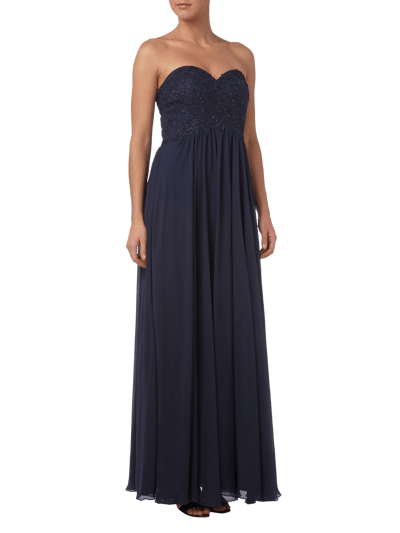 Luxuar Abendkleid aus Chiffon mit floraler Zierborte Dunkelblau 1