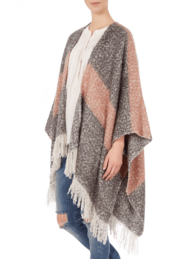 Review Poncho mit Fransen und Blockstreifenmuster Rosa Melange 4