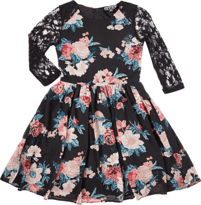 Review for Teens Kleid mit Rosenmuster und Ärmeln aus Spitze Black 3