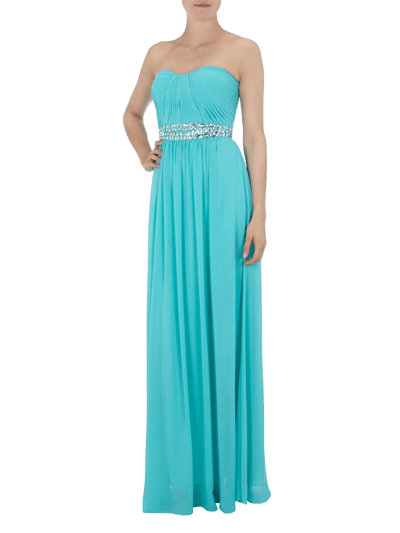 Luxuar Abendkleid im Empire-Stil mit Ziersteinbesatz Aqua 1