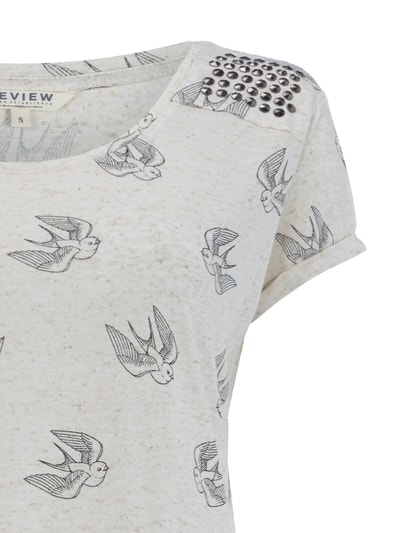 Review Vokuhila Shirt mit Vogel-Print und Ziersteinbesatz Offwhite 2