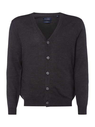 Christian Berg Men Cardigan mit tief angesetzter Knopfleiste Anthrazit Melange 1