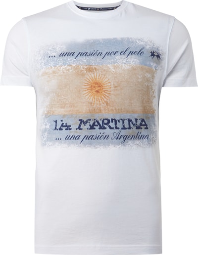 La Martina T-Shirt mit Flaggen-Print und Message Weiss 4