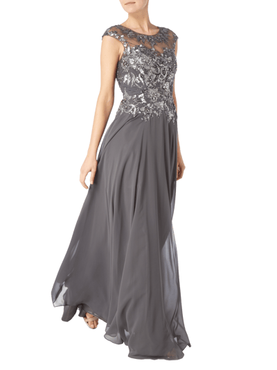 Luxuar Abendkleid mit Pailletten und Ziersteinen  Mittelgrau 1