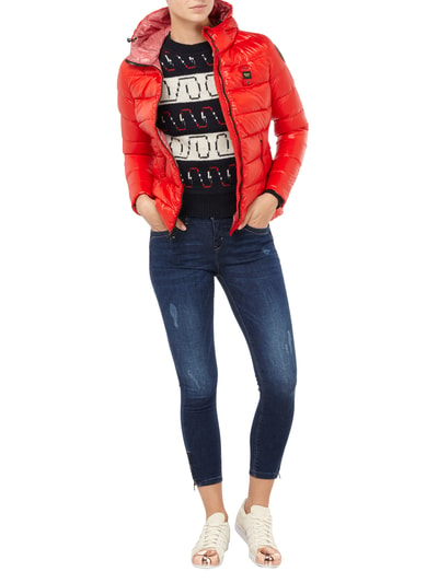 Blauer Usa Light-Daunen Steppjacke mit Kapuze Rot 1