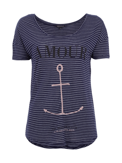 Review T-Shirt mit Print und Streifenmuster Dunkelblau 1