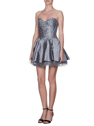 Luxuar Cocktailkleid mit Pailletten- und Perlenbesatz Silber 1