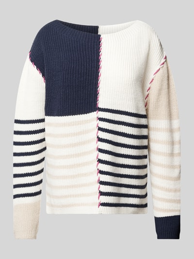 Tom Tailor Patchwork Pullover mit U-Boot-Ausschnitt Dunkelblau 2