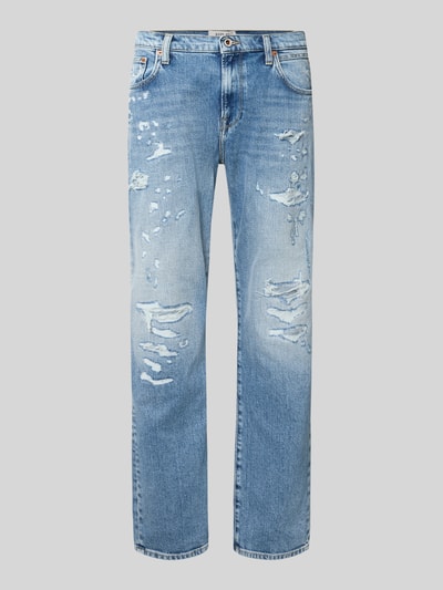 Produktfoto, Straight Fit Jeans im Destroyed-Look Modell 'AIDEEN' von Replay, hellblau, Baumwoll-Elasthan-Mix, sichtbare Abriebstellen, Herren Jeans
