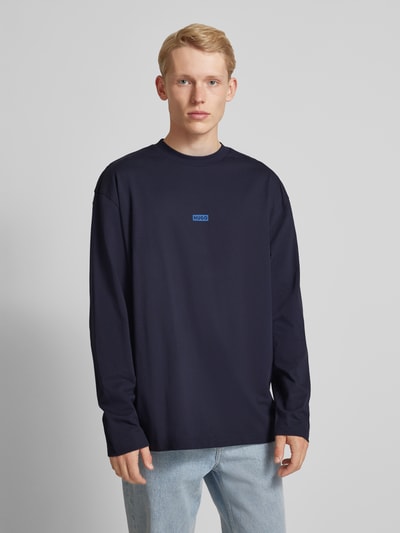 Hugo Blue Longsleeve mit Label-Print Modell 'Nichaboso' Dunkelblau 4