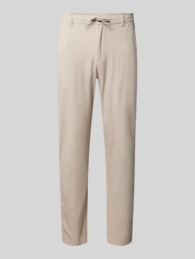 Produktfoto, Regular Fit Stoffhose aus Baumwoll-Leinen-Mix von SELECTED HOMME, beige Melange, Mid Waist, Webware, seitliche Eingrifftaschen