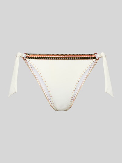 Produktfoto, Bikini-Slip mit Schnürung Modell 'SIMA SANTANY' von Banana Moon in Weiß, strukturierte Oberfläche, seitliche Bindebänder, kontrastfarbene Stitchings