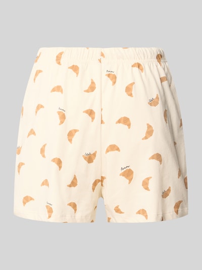 Produktfoto, Pyjama-Shorts mit elastischem Bund von Jake*s Casual aus reiner Baumwolle im Allover-Look, Regular-Fit, creme mit Croissant-Muster
