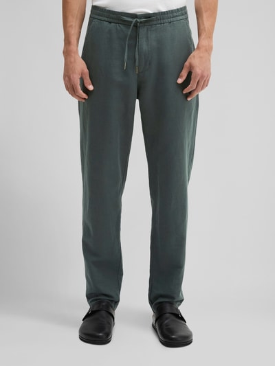 Marc O'Polo Relaxed Fit Hose aus Baumwolle-Leinen-Mix mit Tunnelzug Modell 'BELSBO' Oliv 4