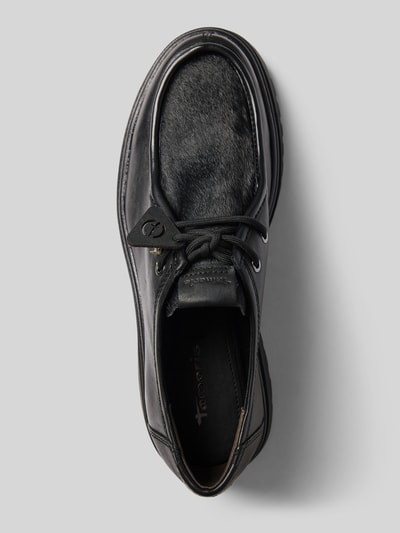 Productfoto, zwarte Schnürschuhe aus echtem Rindsleder van Tamaris, glad leder met gestructureerde textuur, Dames veterschoenen van Tamaris