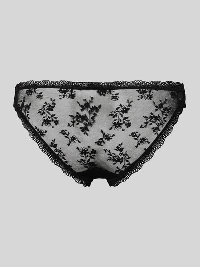 Produktfoto, Slip aus Spitze Modell 'LANA LACE' im 3er-Pack von DORINA, schwarzer Material-Mix mit Stretch-Anteil, florale Struktur, körpernahe Passform, elastischer Bund