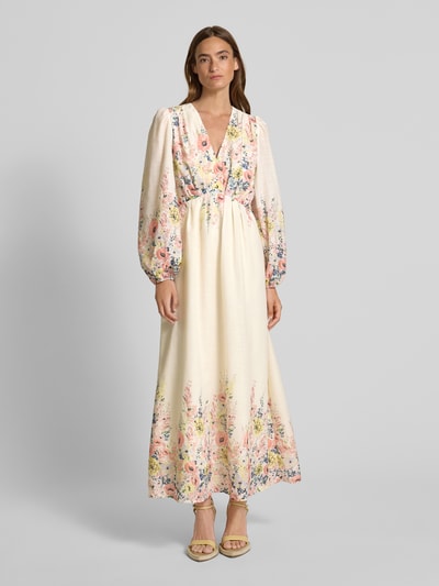 Neo Noir Maxi-jurk met V-hals, model 'SILFI' Beige - 4