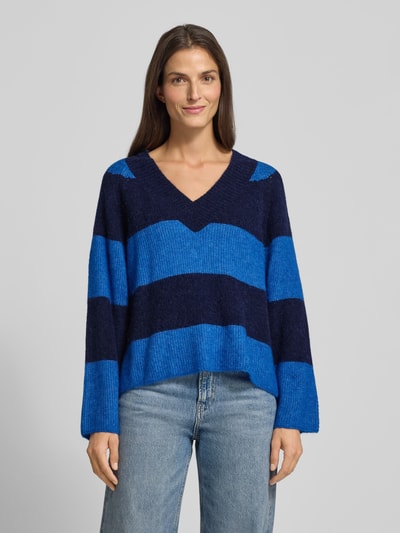 MOS MOSH Sweter z dzianiny z mieszanki wełny ze wzorem w paski model ‘Taci’ Królewski niebieski 4