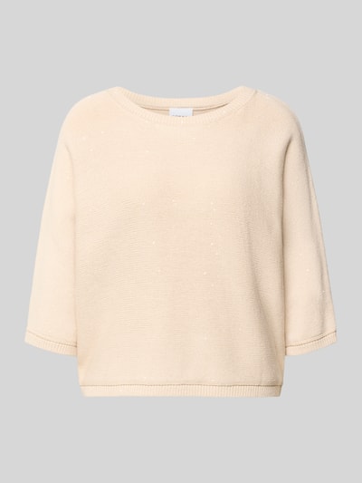 COMMA Regular Fit Pullover in Strick-Optik mit Pailettenbesatz Sand 2