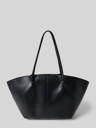 Produktfoto, Tote Bag mit Tragehenkel von Mango aus schwarzem Material-Mix mit Hauptfach, Magnetverschluss und Reißverschluss-Innenfach. Breite 57 cm, Länge 29 cm, Tiefe 14 cm, Schulterriemen 65 cm.