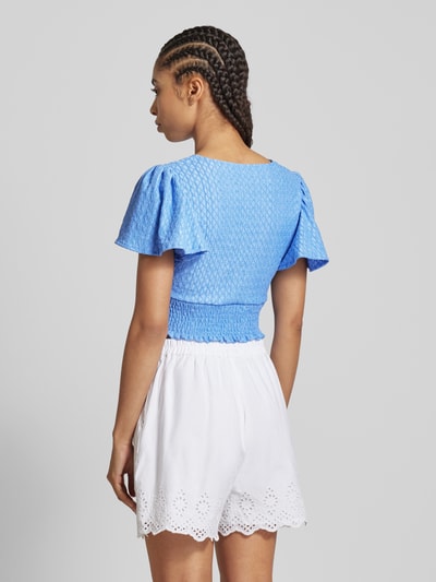 Only Korte top met smokdetails, model 'HANNAH' Bleu - 5