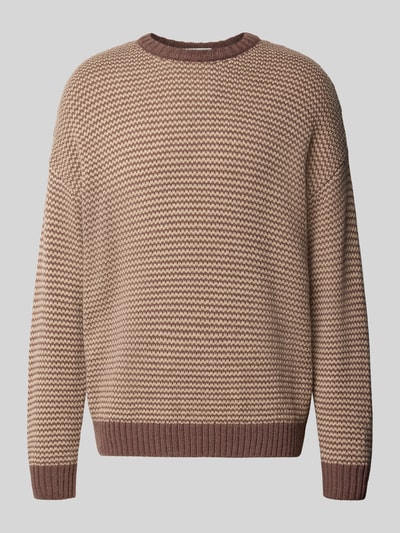 Produktfoto, Relaxed Fit Strickpullover mit Streifen-Muster Modell 'NEELIO' von DRYKORN, Woll-Mix, elastische Abschlüsse, braune Töne