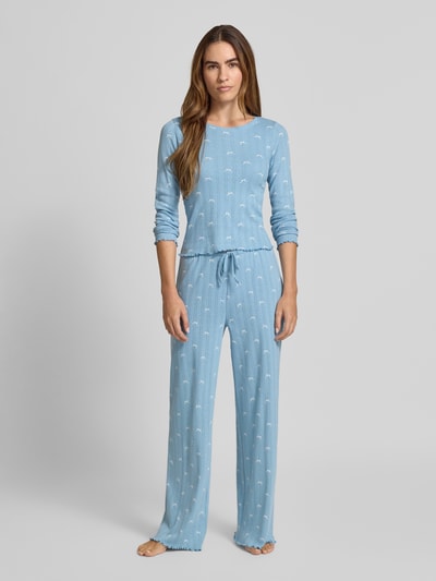 Jake*s Casual Wide Leg Pyjama-Hose mit Lochmuster Hellblau 1