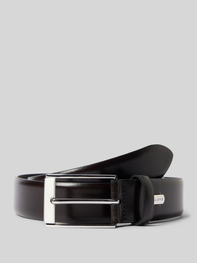 Produktfoto, Gürtel aus echtem Leder von Lloyd Men's Belts in Dunkelbraun mit klassischer Dornschließe und Label-Detail, glatte Textur
