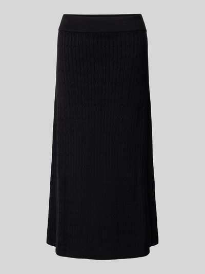 Produktfoto, Strickrock aus Viskose-Mix mit Zopfmuster von Apricot, schwarzer Midirock, gerader Schnitt, elastischer Bund, strukturierte Oberfläche