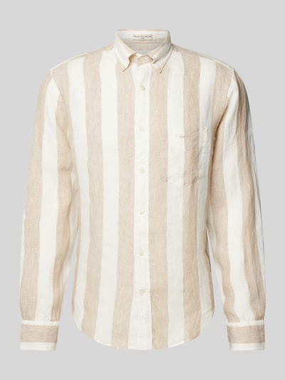 Gant Koszula lniana o kroju regular fit ze wzorem w blokowe pasy Beżowy 2