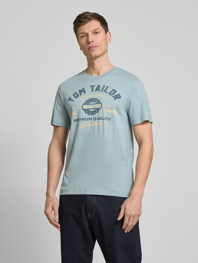 Tom Tailor Regular Fit T-Shirt aus reiner Baumwolle mit Label-Print Hellgruen 4