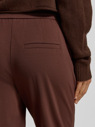 Luisa Cerano Straight fit broek van viscosemix met bandplooien Donkerbruin - 3