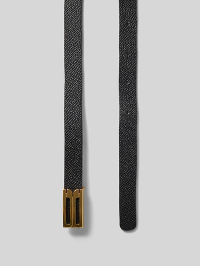 Produktfoto, Gürtel aus echtem Leder von Victoria Beckham, schwarz, schmale Passform, Strukturmuster, goldene Pinschließe, 1 cm breit bei Größe 80