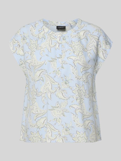 Productfoto, Regular Fit Bluse aus reiner Viskose van s.Oliver BLACK LABEL, lichtblauw met allover patroon, ronde hals, mouwloos, korte knoopsluiting, gemaakt van 100% viscose