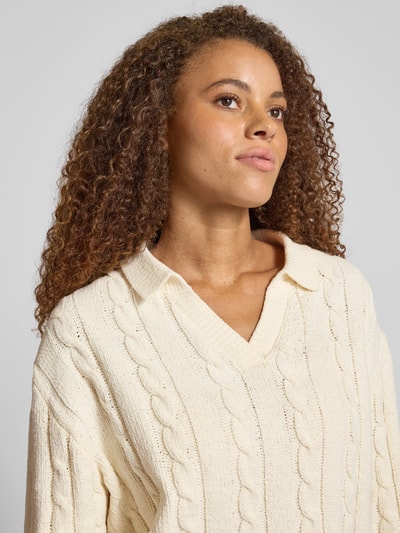 Review Gebreide pullover met V-hals en platte kraag Offwhite - 3