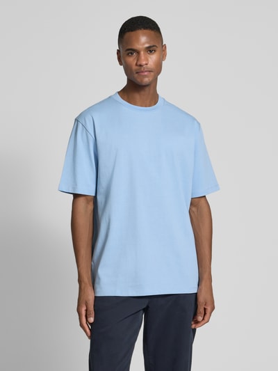 Lindbergh T-shirt met geribde ronde hals Lichtblauw - 4